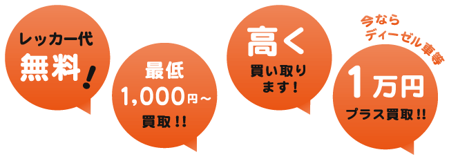 レッカー代無料！最低1,000円～買取！！高く買い取ります！今ならディーゼル車等1万円プラス買取！！